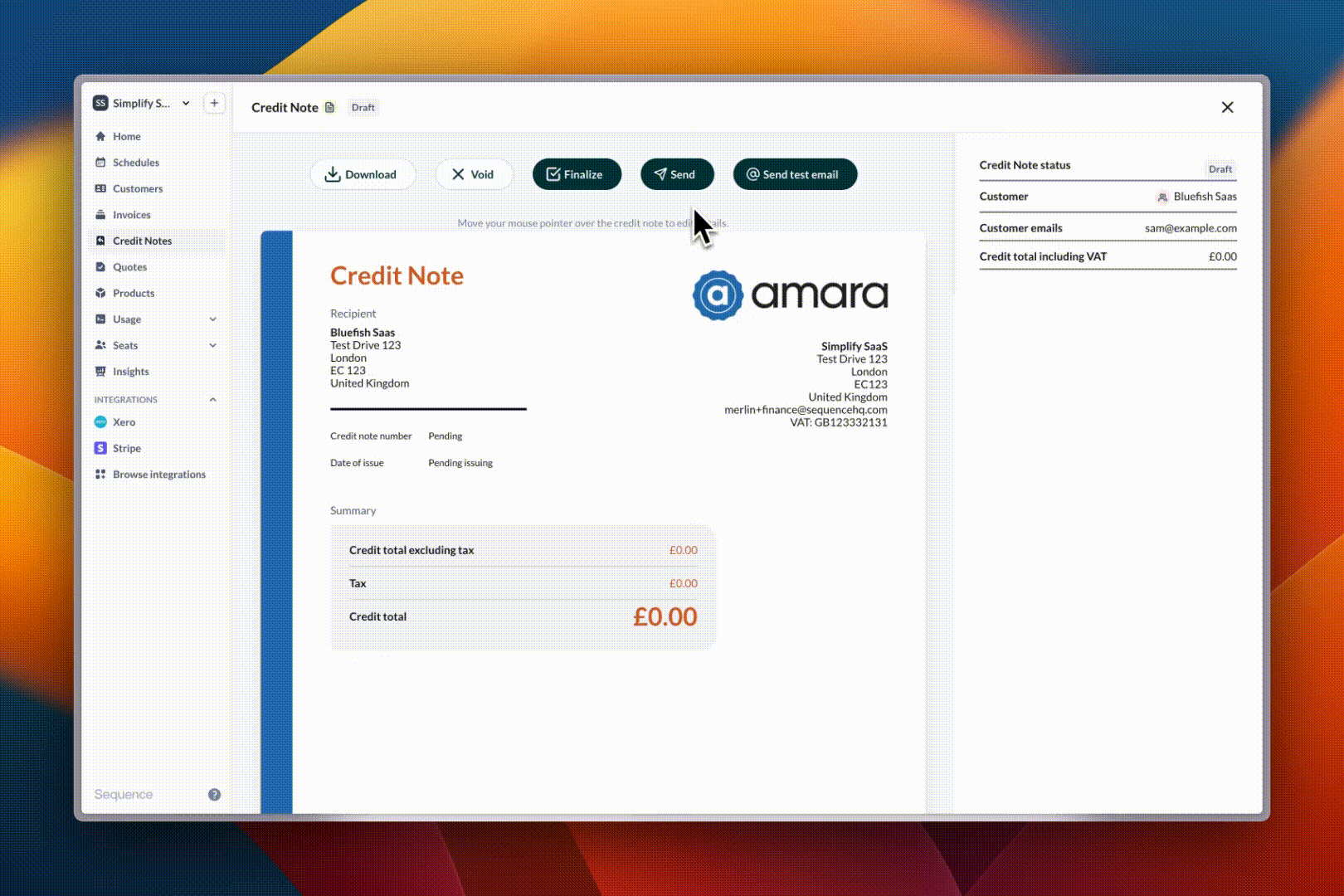 Send a credit note