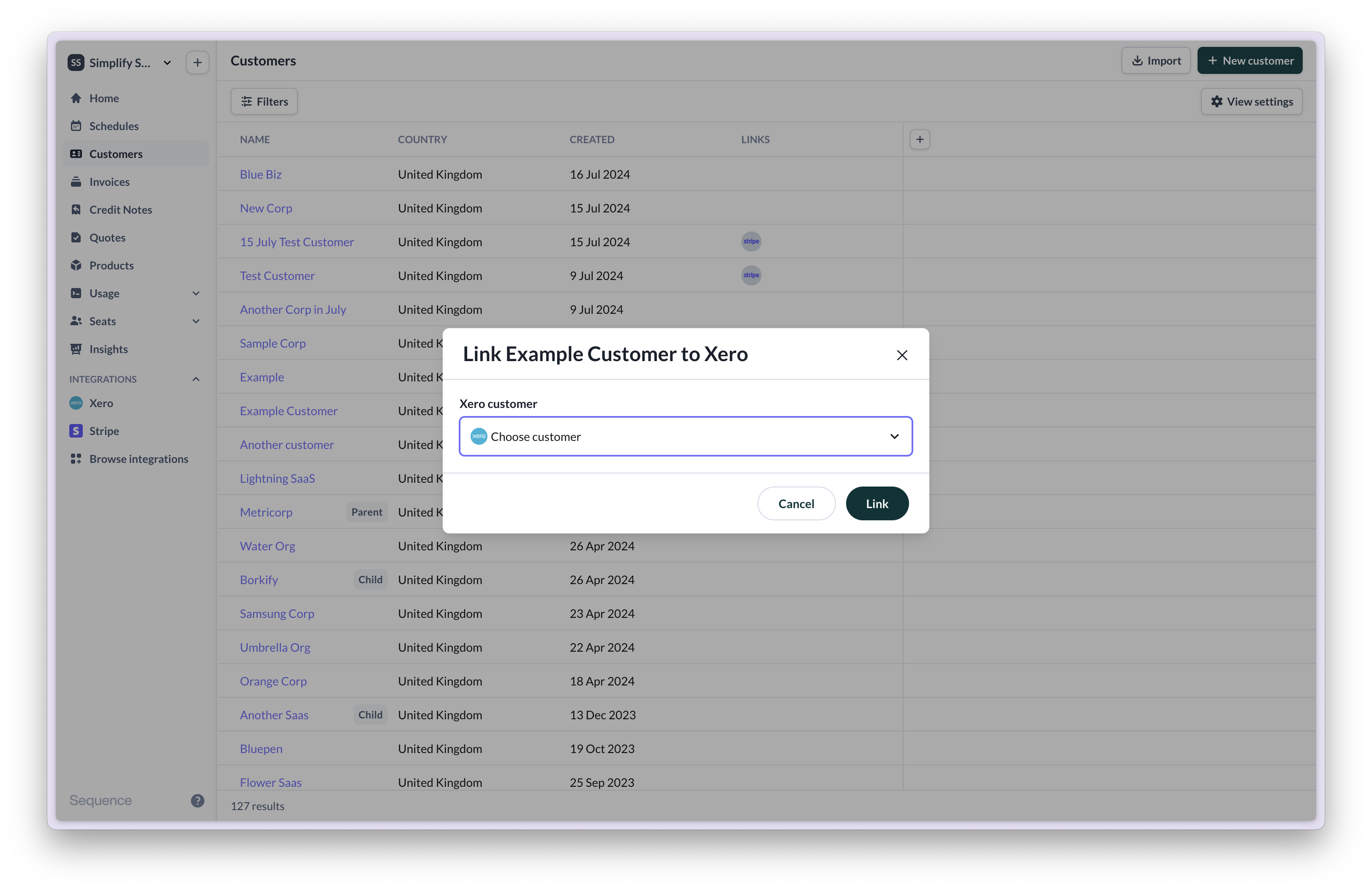 Link a customer to Xero