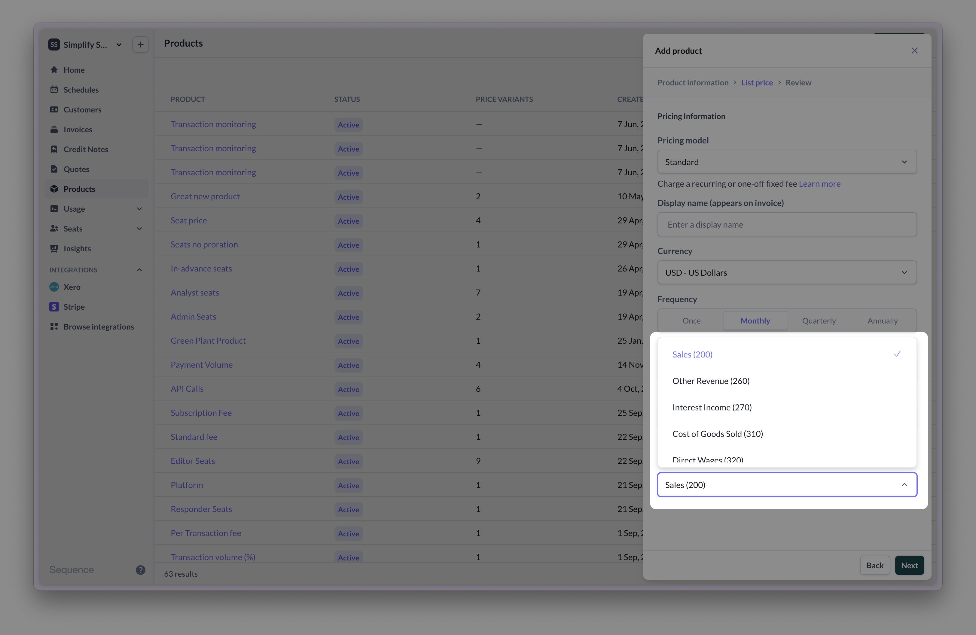 Set the ledger account for a product