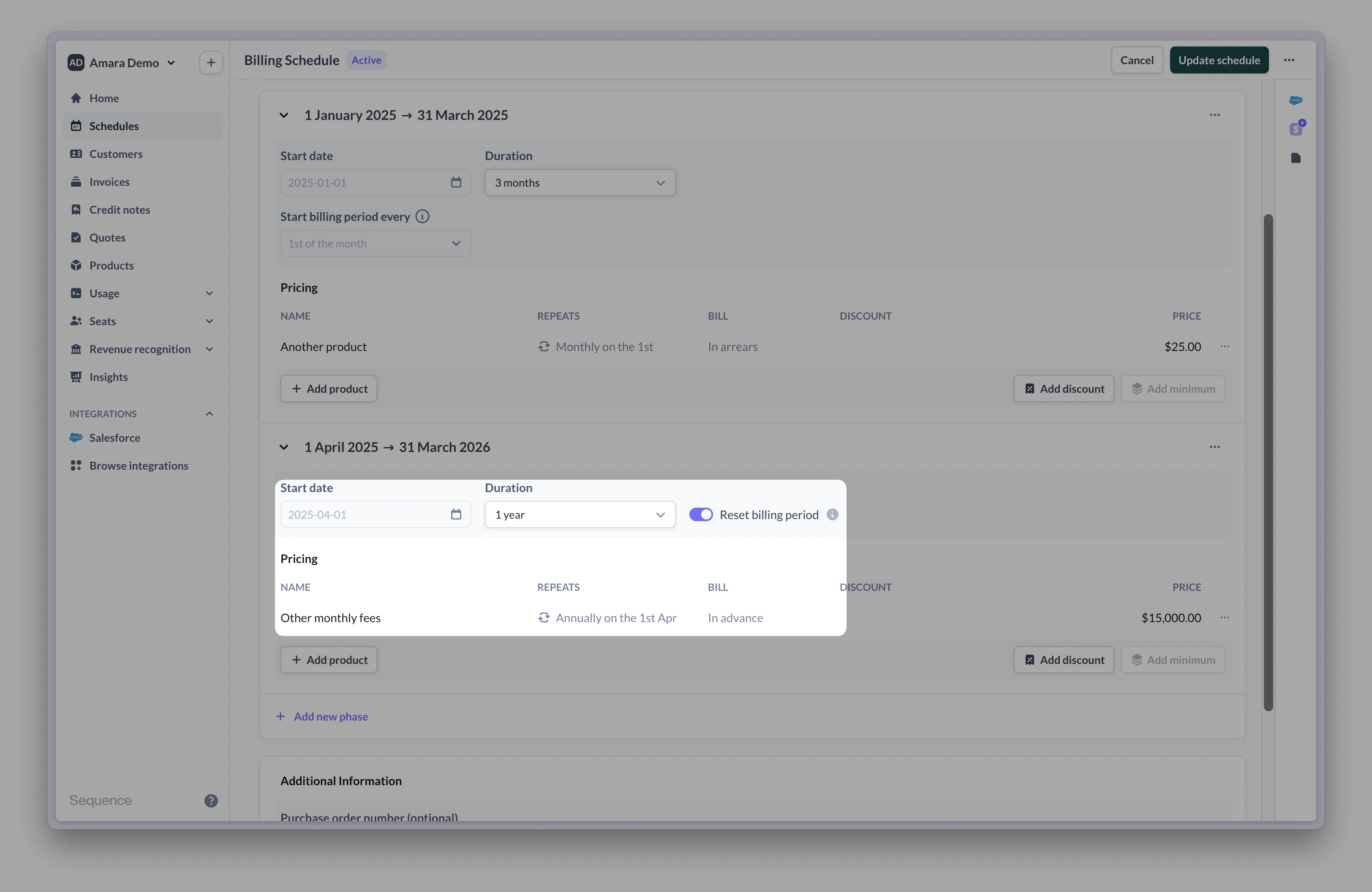 Reset billing periods