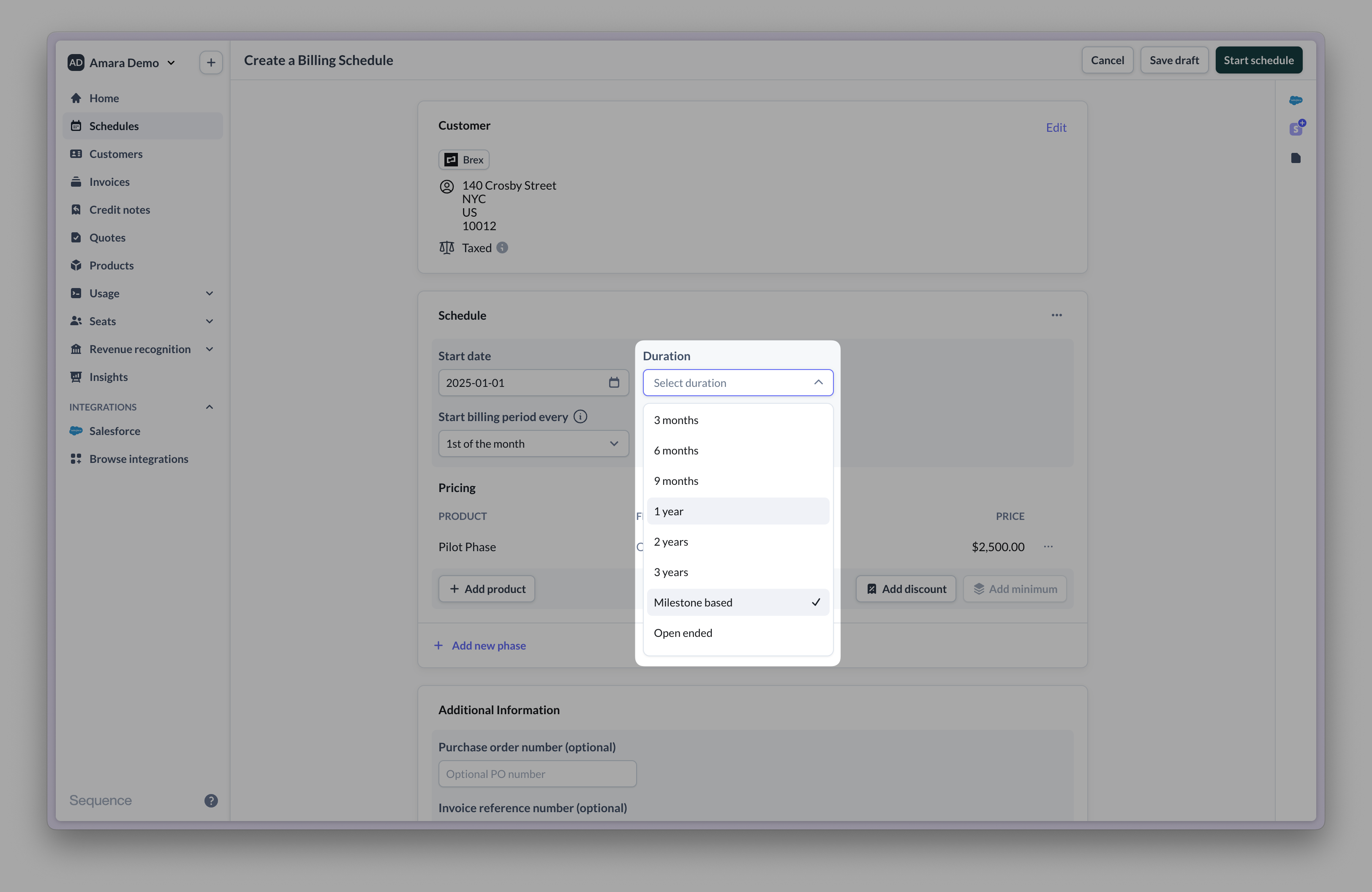Create a billing milestone