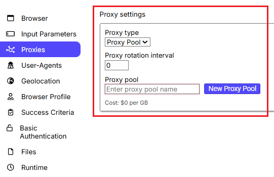 Proxy pool settings