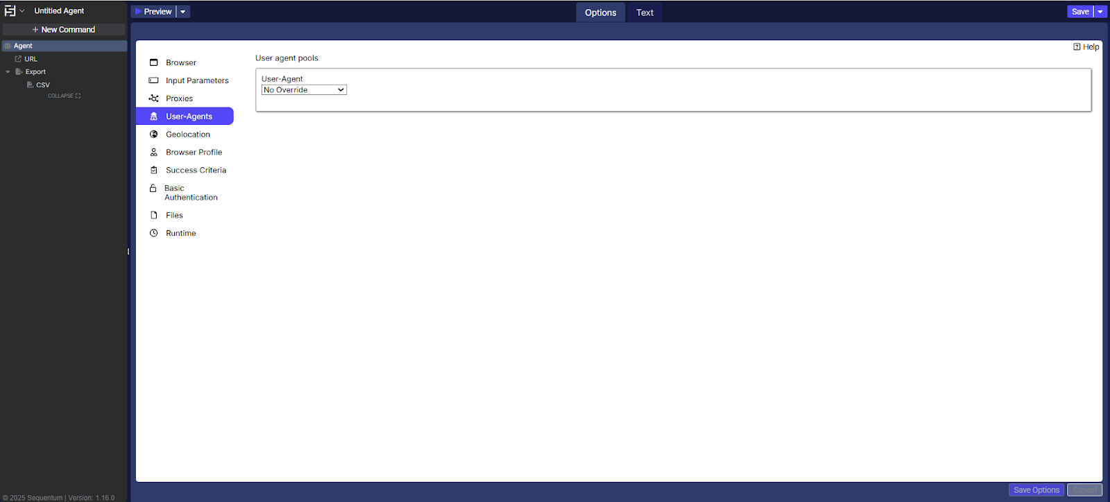 User agent pool settings