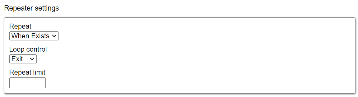 Action Repeater settings
