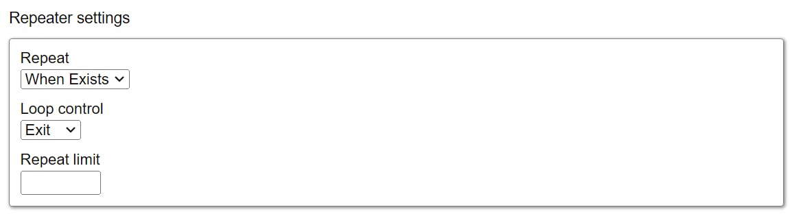 Action Repeater settings