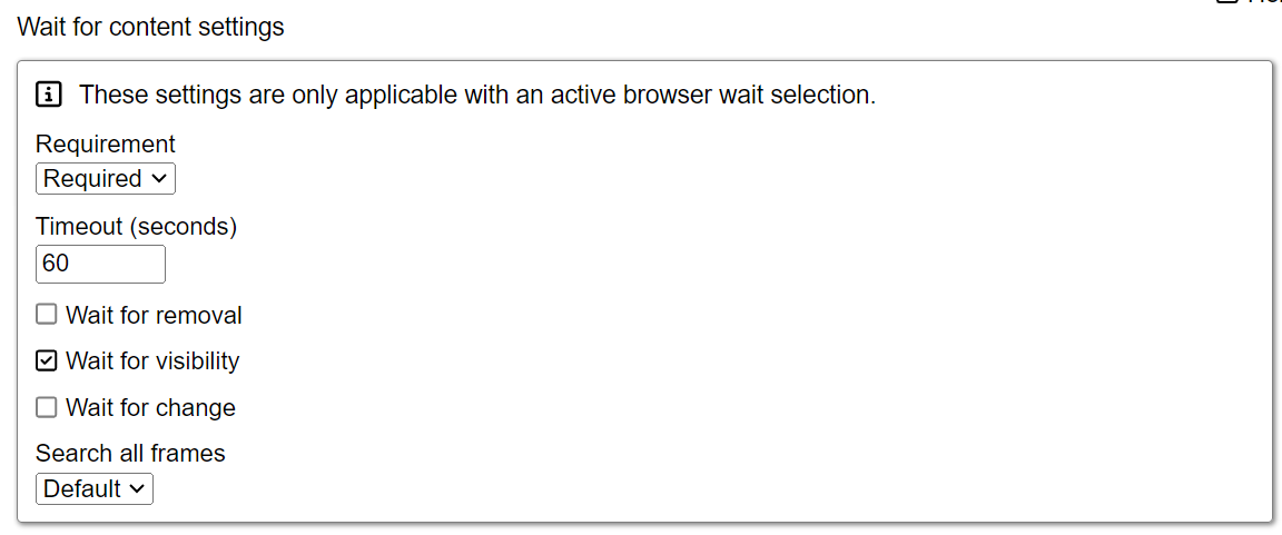 Wait for Content settings