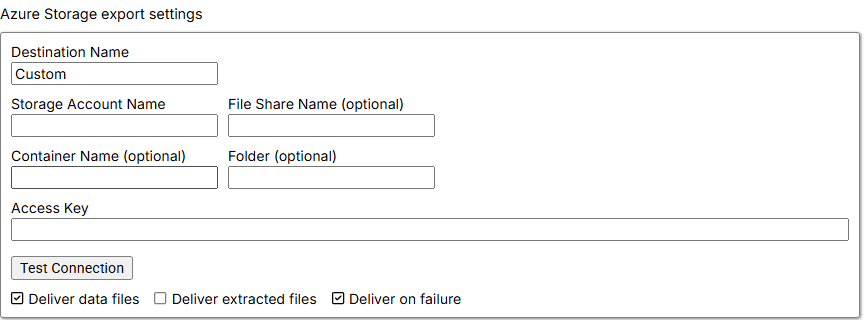 Azure Storage export settings