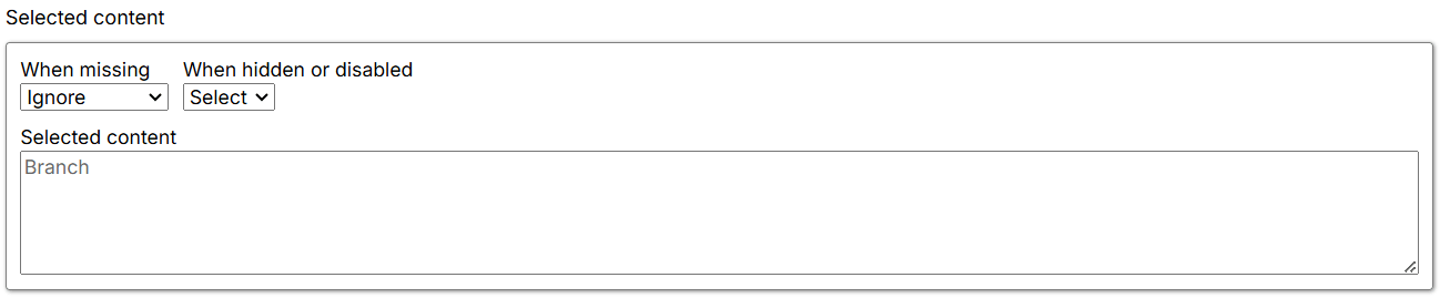 Branch selected content settings