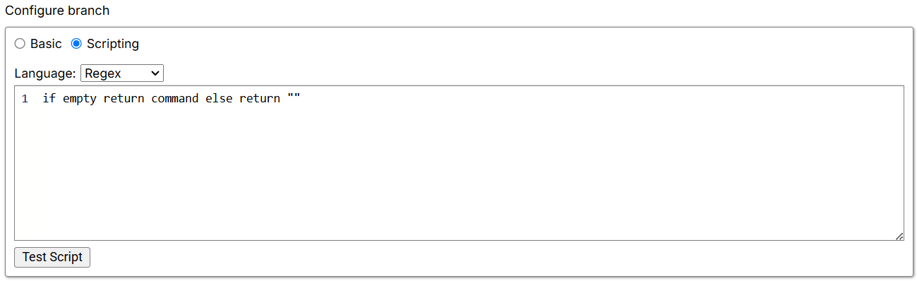 Branch scripting language settings