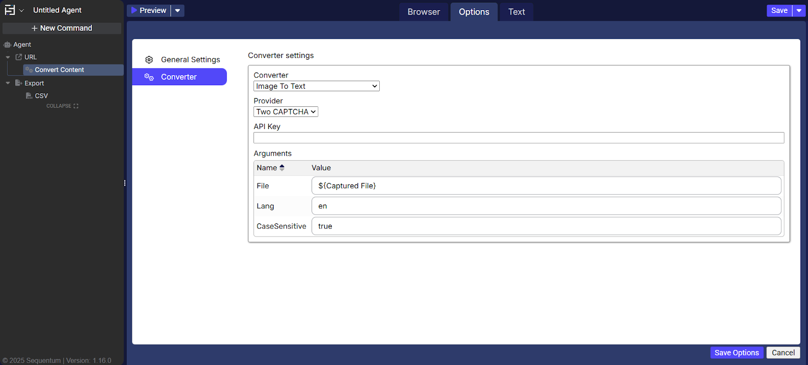 Convert Content command options