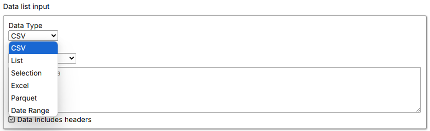 Data List input types