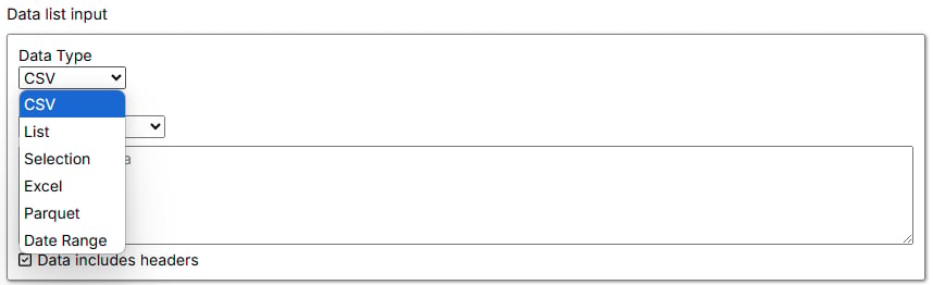 Data List input types