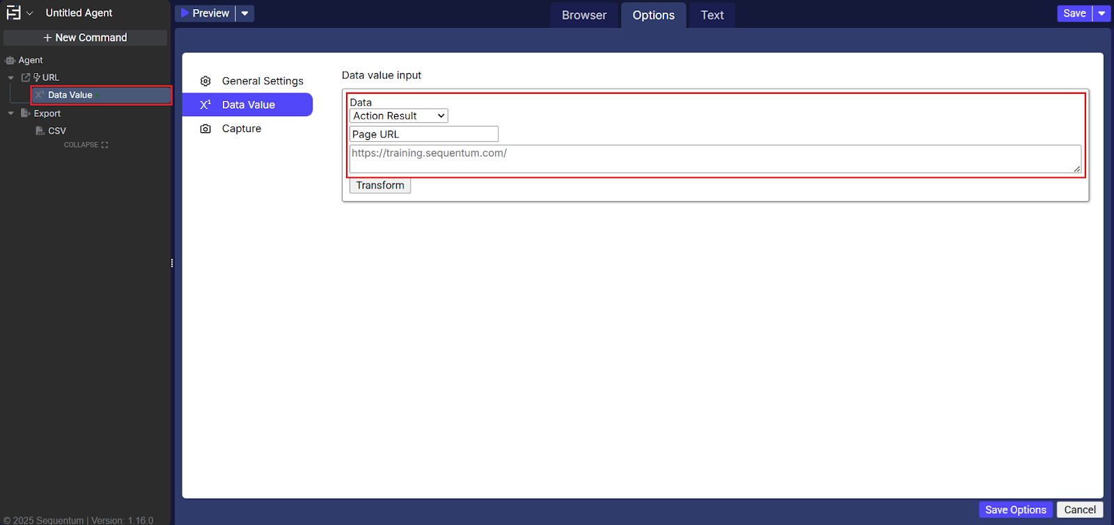 Basic Data Value command example