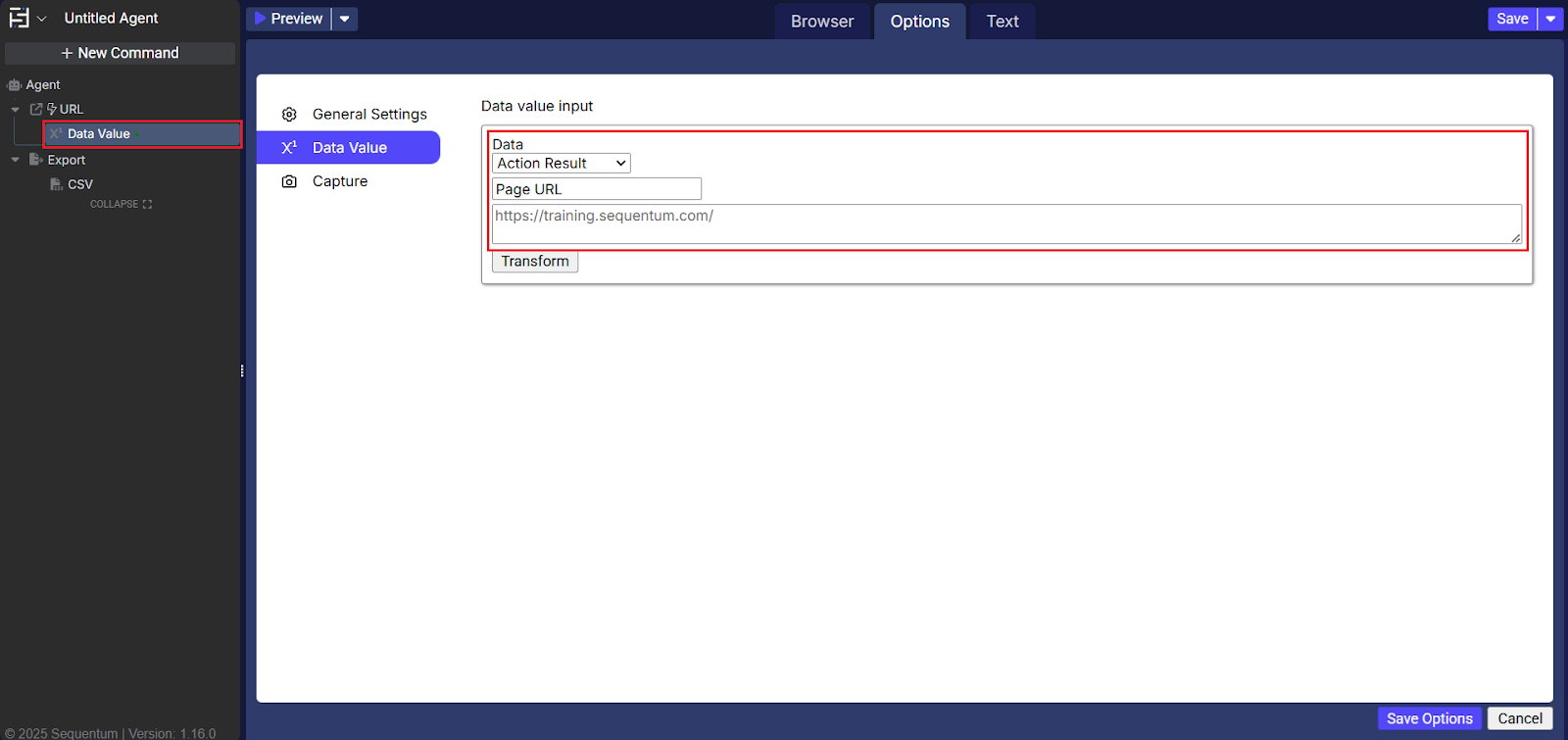 Basic Data Value command example