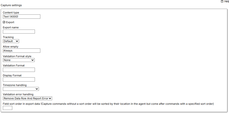 Data Value capture settings