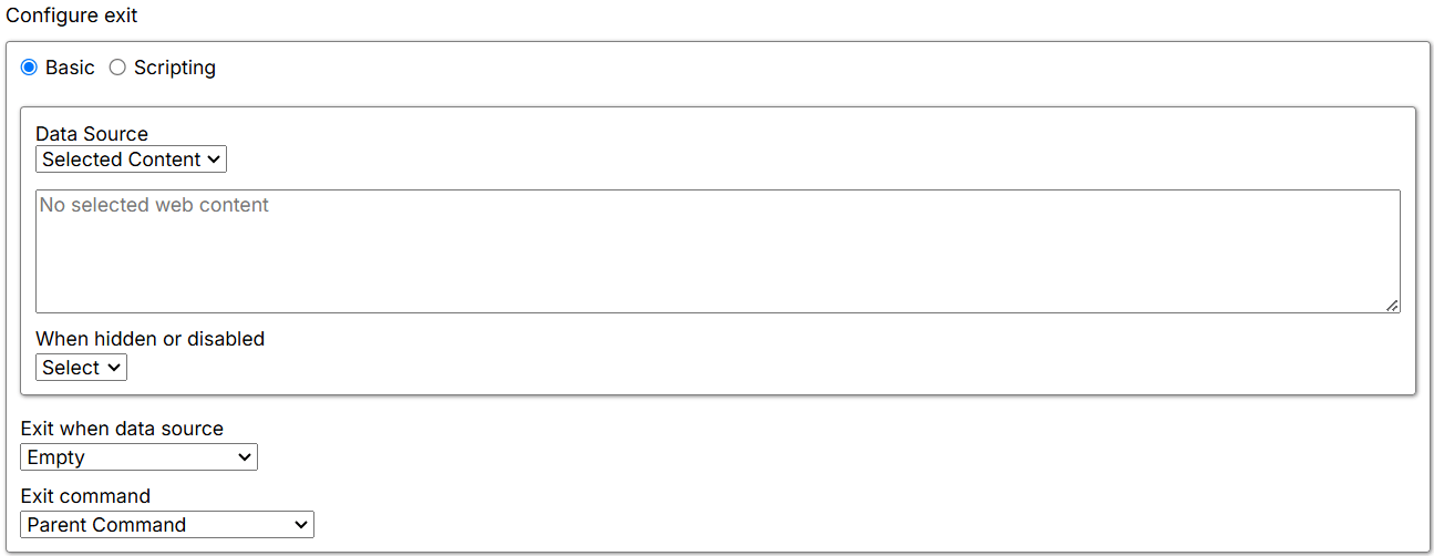Exit configuration settings
