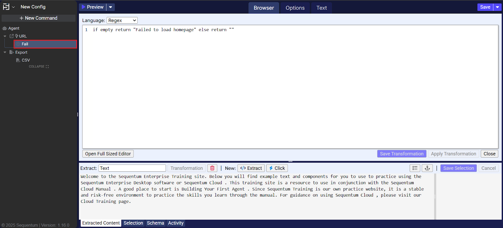 Example Fail command condition