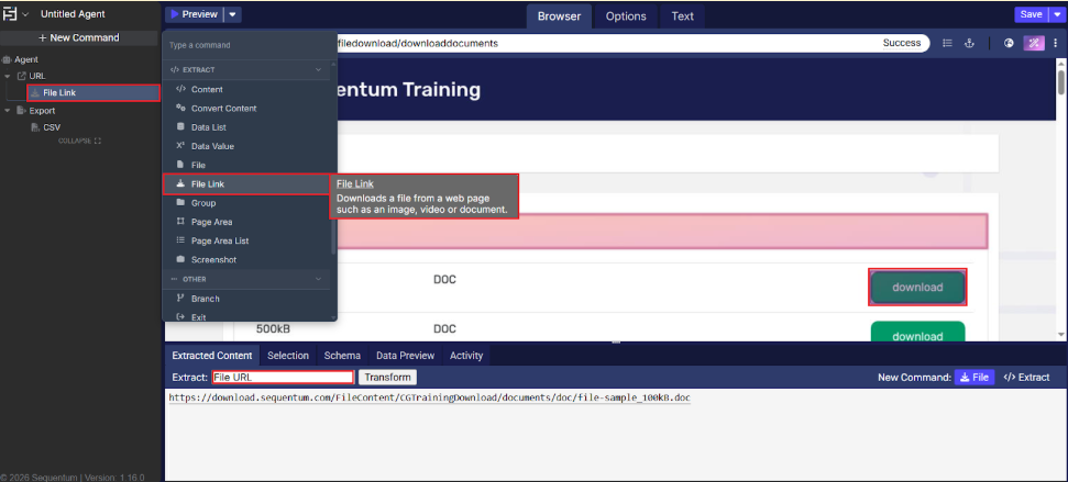 Basic File Link command example