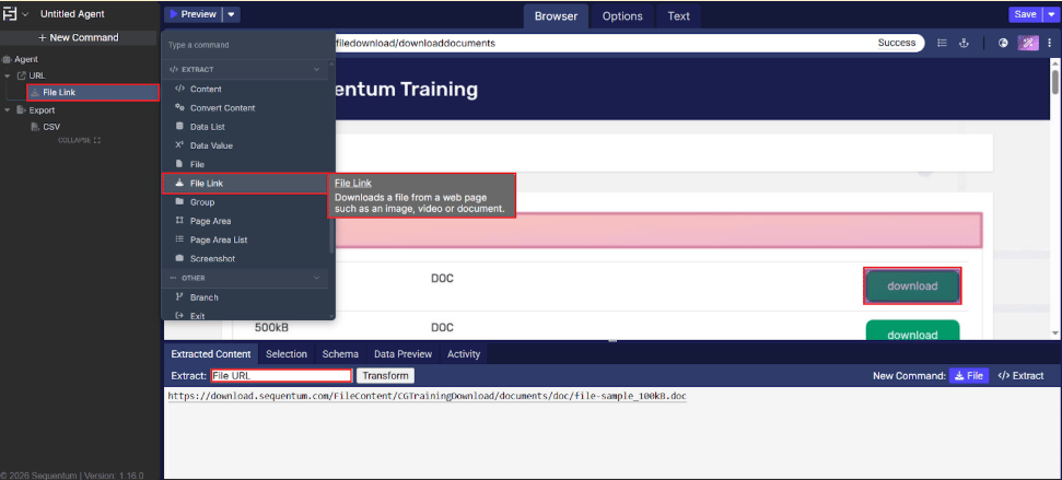 Basic File Link command example