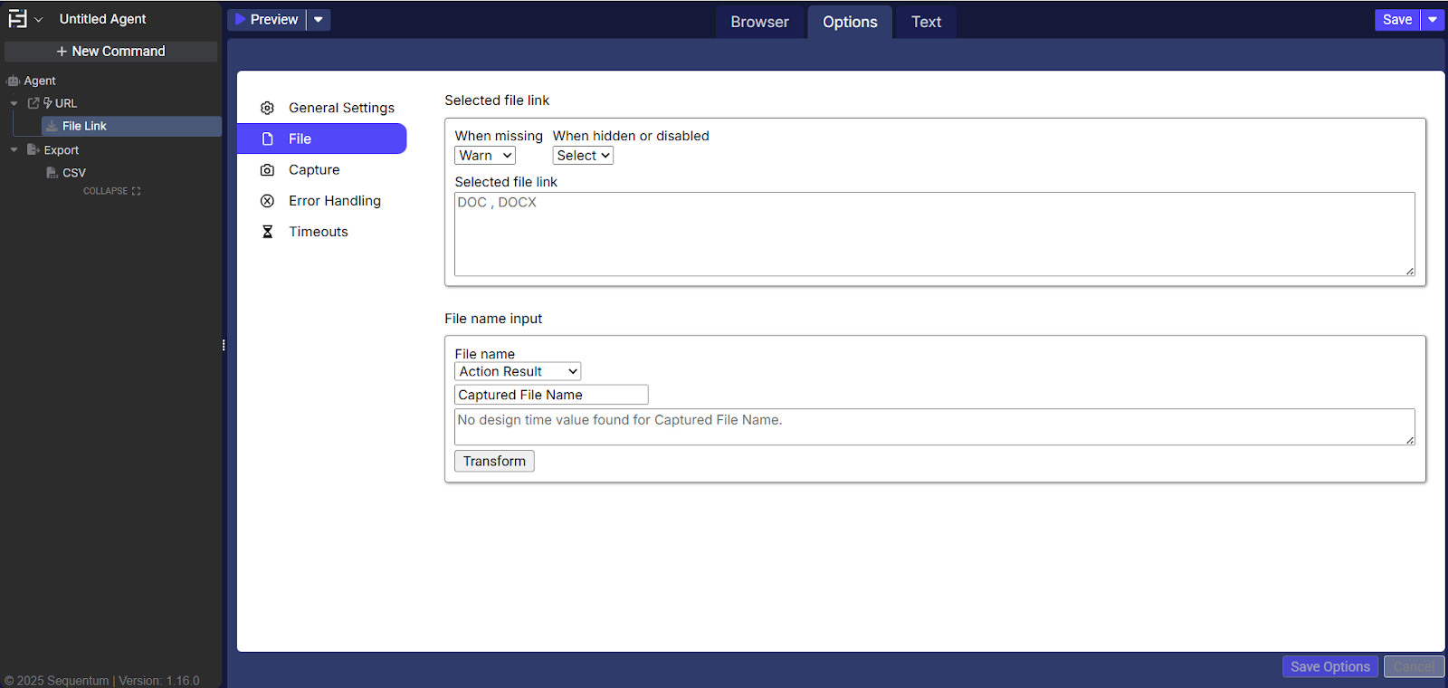 File Link command options