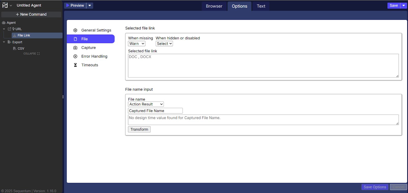 File Link command options
