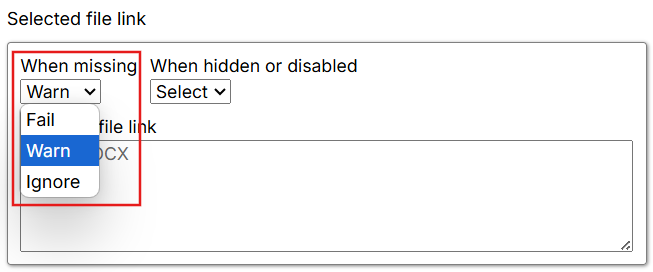 File Link missing-selection settings