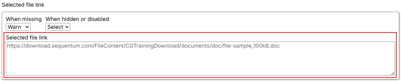 Selected file link