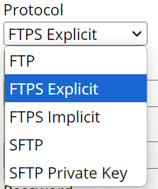 Private key field for an SFTP connection