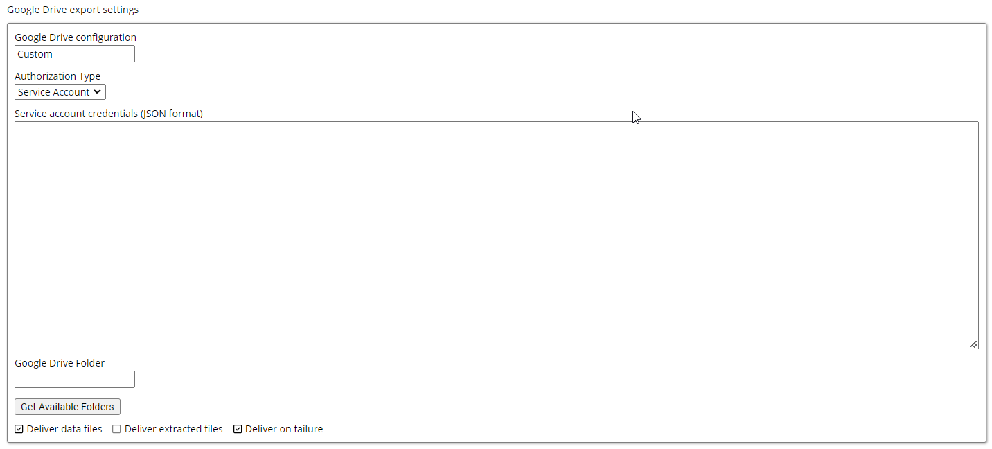 Google Drive export settings