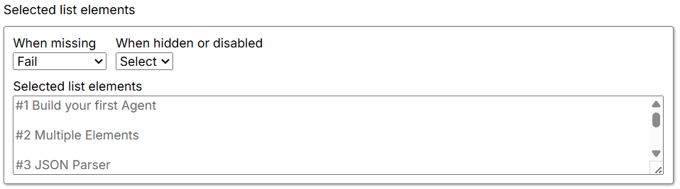 Page Area List missing-selection settings