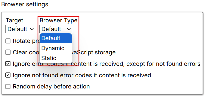 Browser type selection