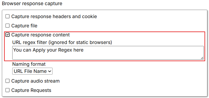 Capture response content configuration