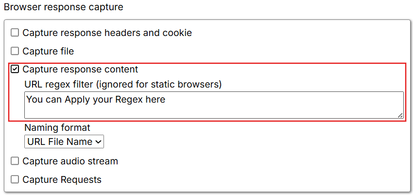 Capture response content configuration