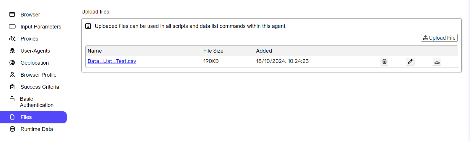 Files section overview