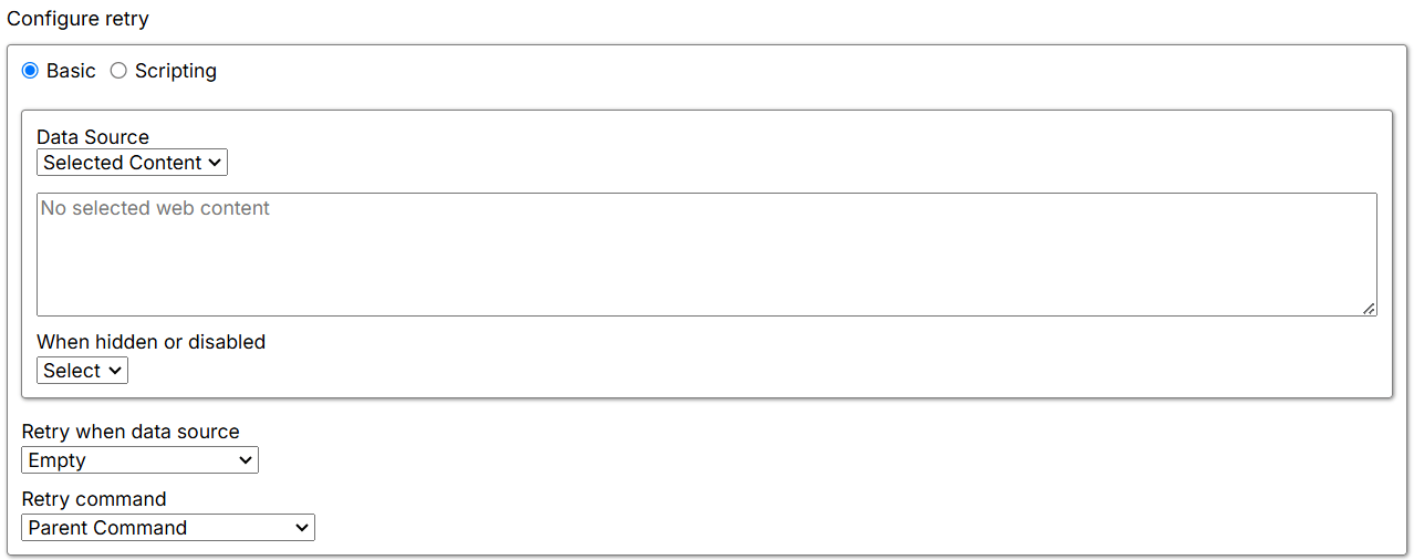 Retry configuration settings