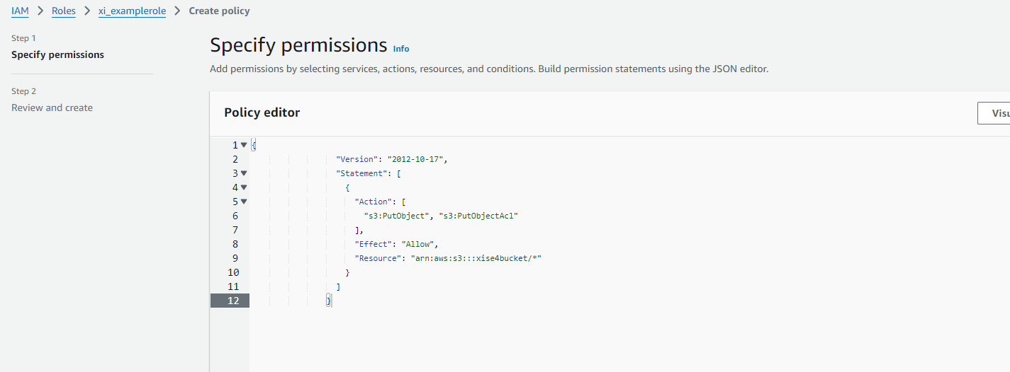 AWS IAM inline permission that allows uploads to the S3 bucket