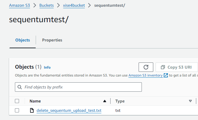 Test file uploaded to the configured S3 bucket