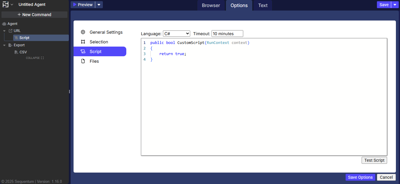 Script command options