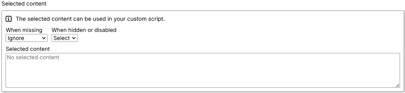 Script selected content settings