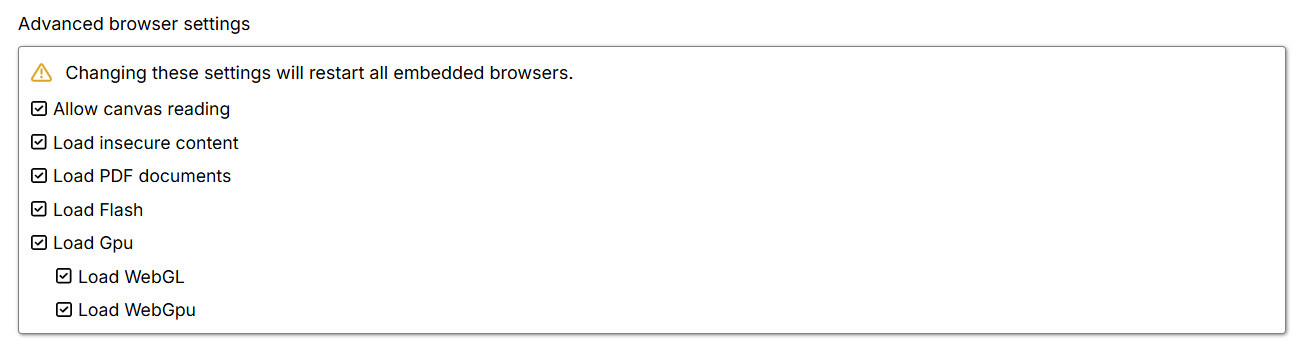 Advanced browser settings