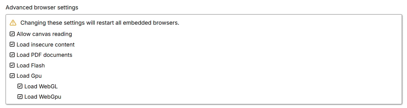 Advanced browser settings
