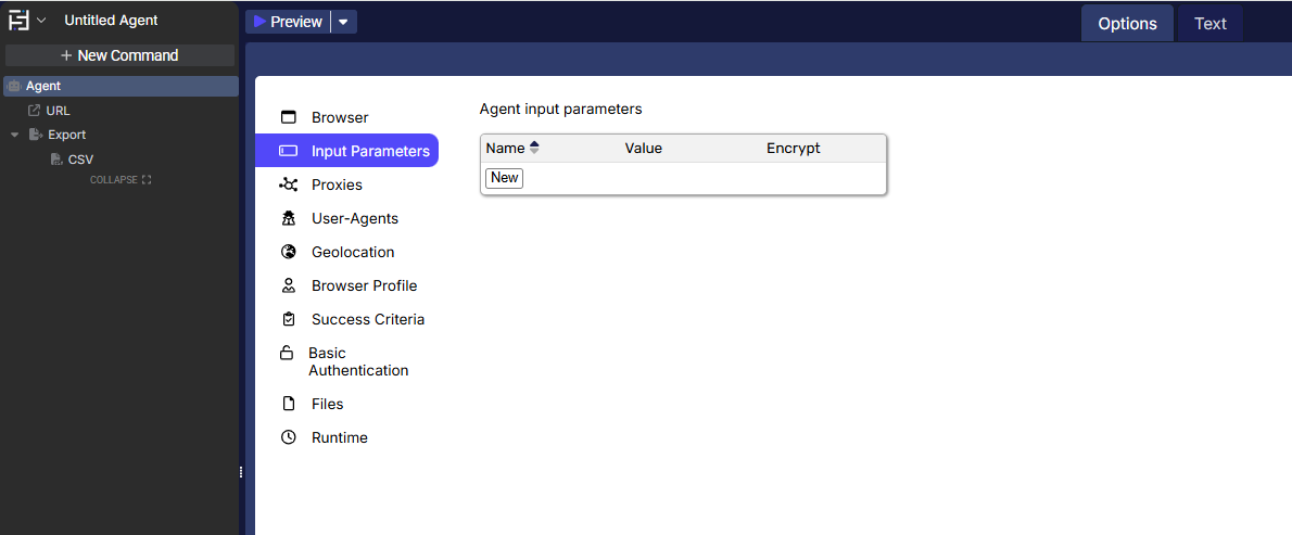 Agent input parameter settings