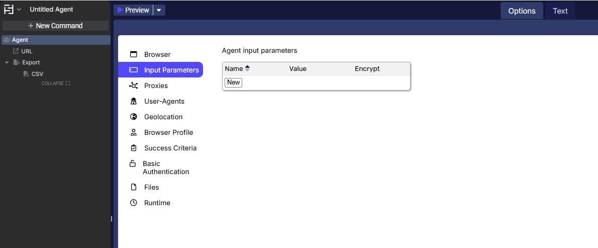 Agent input parameter settings