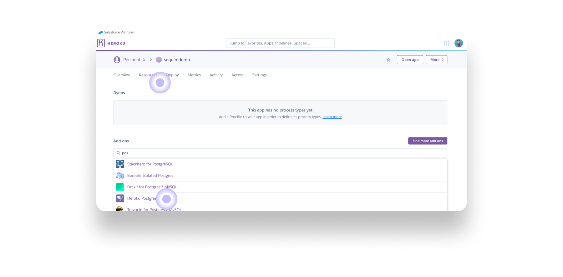 Create a new Heroku Postgres database in the Heroku dashboard