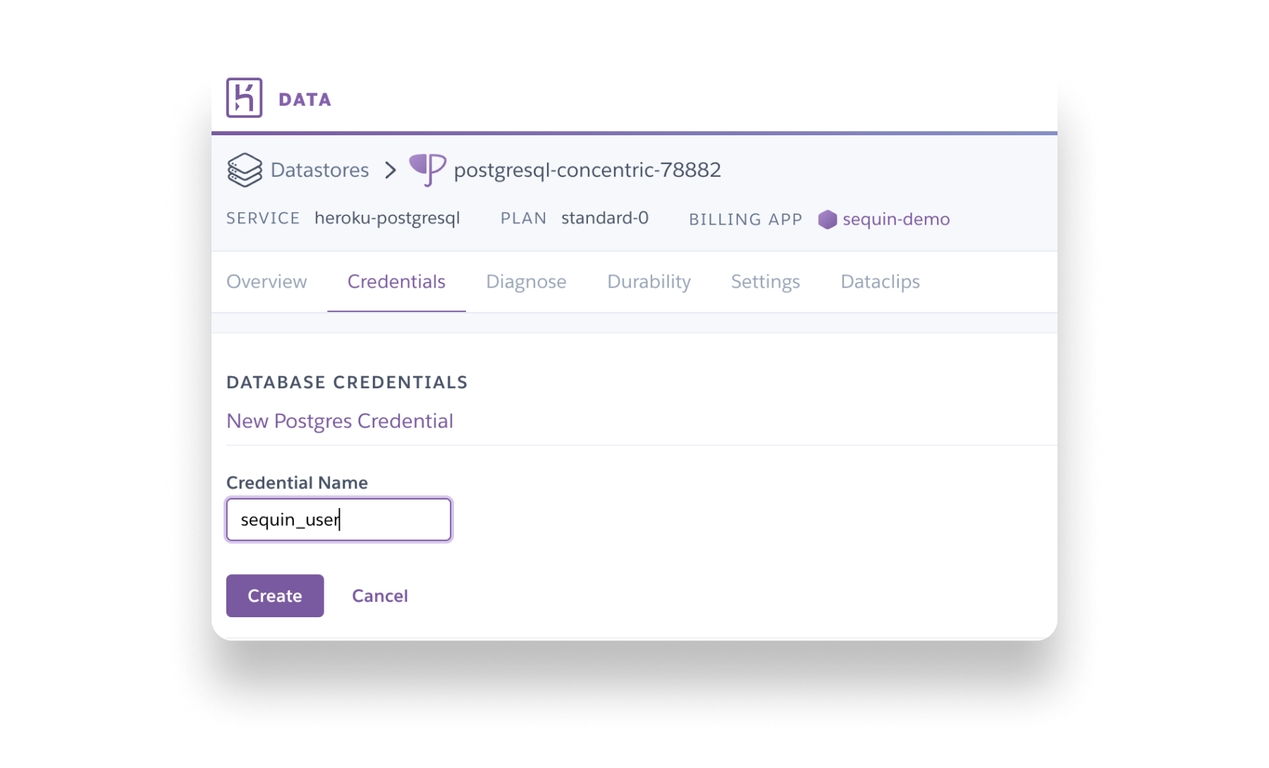 Create a new Postgres database user in the Heroku dashboard