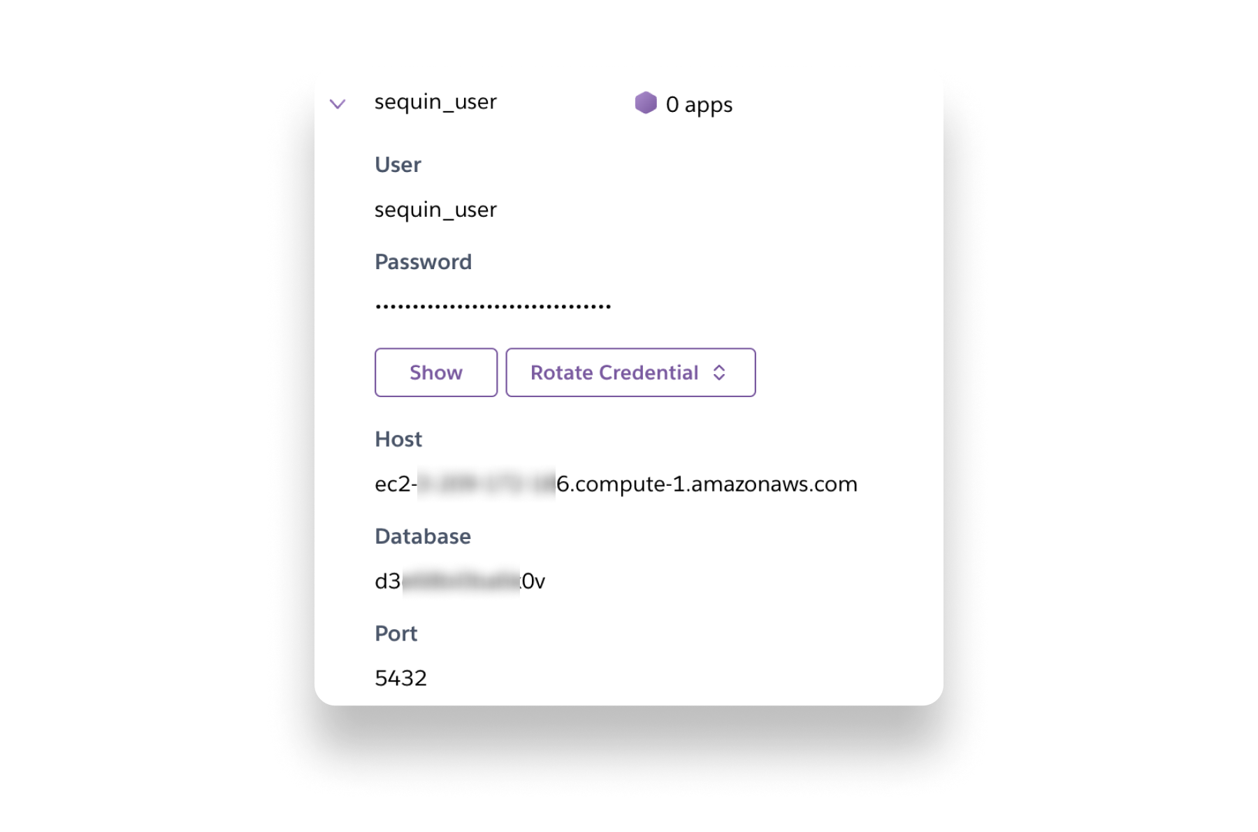 Get database user credentials in the Heroku dashboard