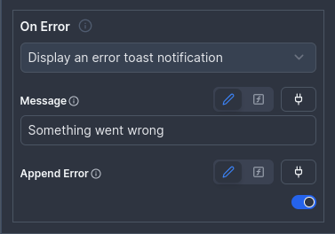 Configuring a toast to display when the user encounters an error.