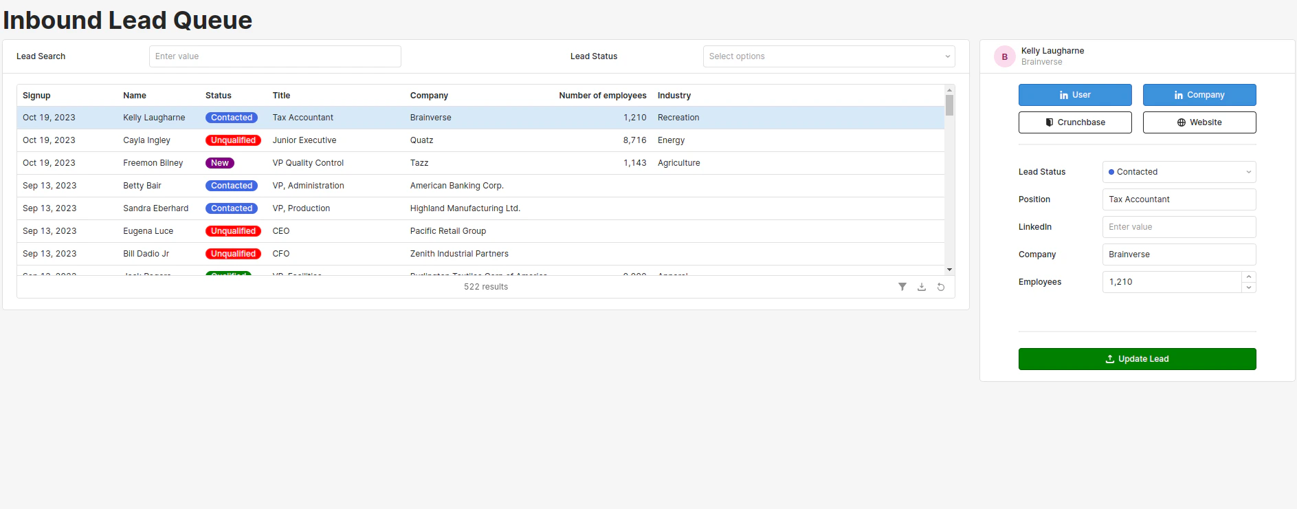 Salesforce Inbound Internal Tool