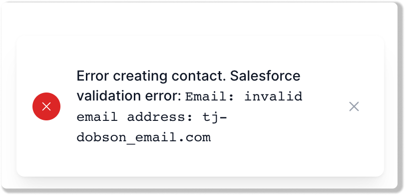 The validation error returned by Salesforce, rendered as a popover.