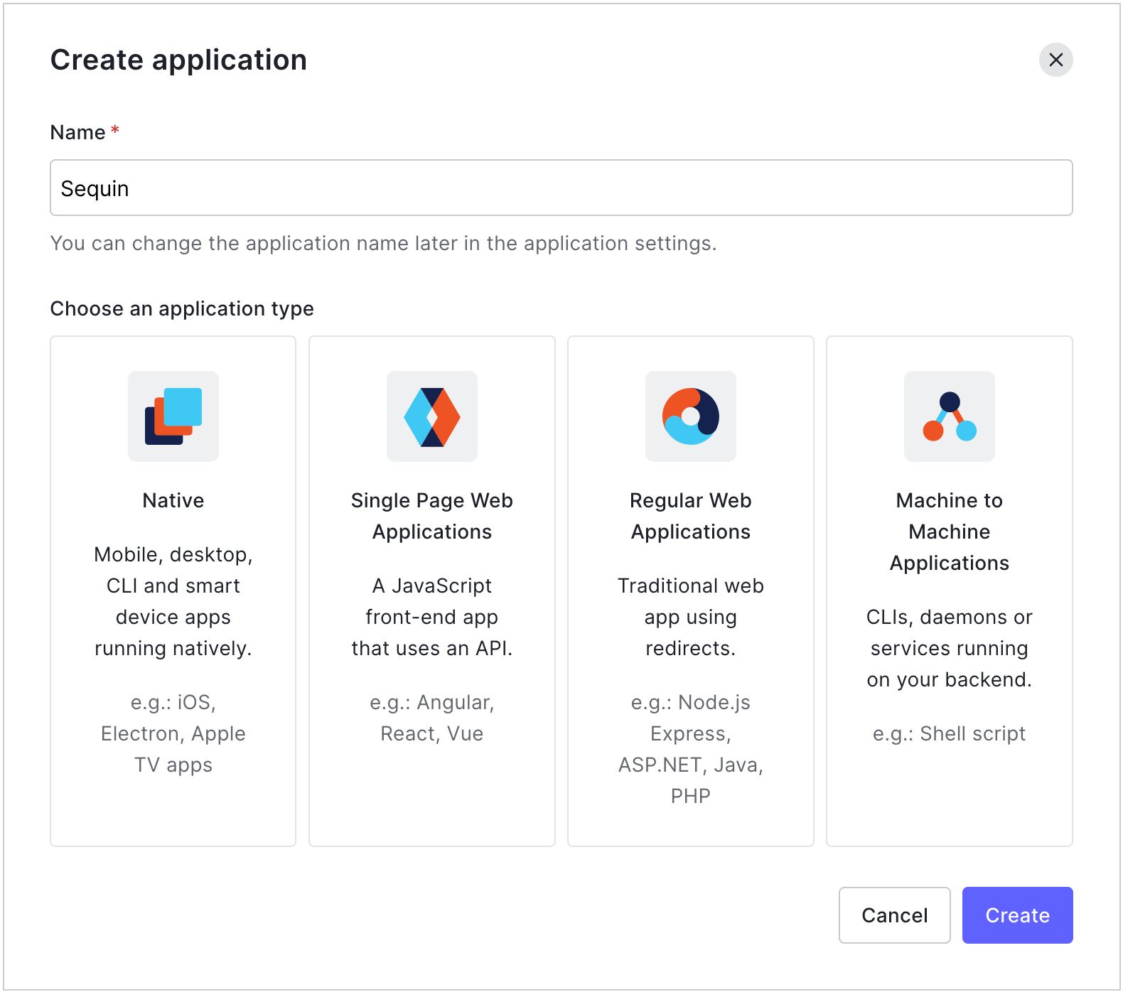 In Auth0, selecting machine to machine application in setup flow